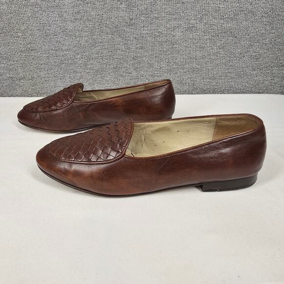 AMALFI ITALY WOMEN'S BROWN LEATHER MOCCASIN LOAFERS SIZE 8.5 VAMP WEAVE, SLIP-ON - Picture 2 of 11